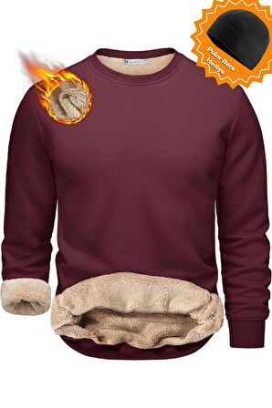 Ghassy Co. Erkek Ultra Termal Sherpa Peluş Astarlı Bisiklet Yaka Sweatshirt