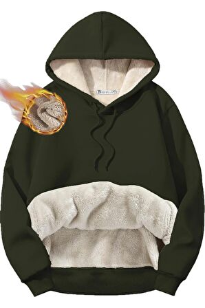 Ghassy Co. Erkek Ultra Termal Kapüşonlu Sherpa Astarlı Kanguru Cepli Sweatshirt