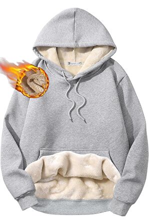Ghassy Co. Erkek Ultra Termal Kapüşonlu Sherpa Astarlı Kanguru Cepli Sweatshirt