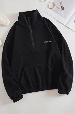 Ghassy Co. Kadın Kanguru Cepli Fermuarlı Polar Sweatshirt 