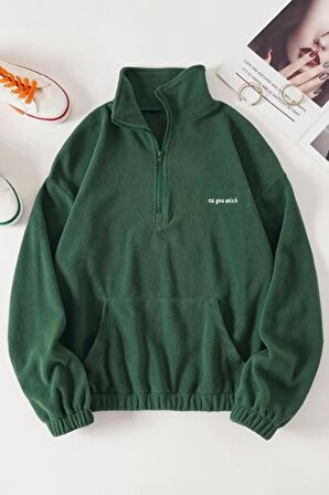 Ghassy Co. Kadın Kanguru Cepli Fermuarlı Polar Sweatshirt 