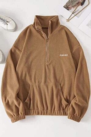 Ghassy Co. Kadın Kanguru Cepli Fermuarlı Polar Sweatshirt 