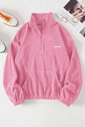 Ghassy Co. Kadın Kanguru Cepli Fermuarlı Polar Sweatshirt 