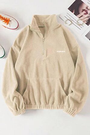 Ghassy Co. Kadın Kanguru Cepli Fermuarlı Polar Sweatshirt 