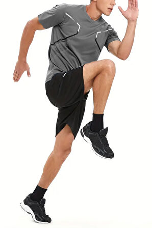 Ghassy Co. Erkek Ultra Esnek Nem Emici Vücut Geometrik Hızlı Kuruyan Hafif Spor T-shirt