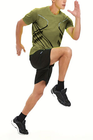 Ghassy Co. Erkek Ultra Esnek Nem Emici Vücut Geometrik Hızlı Kuruyan Hafif Spor T-shirt