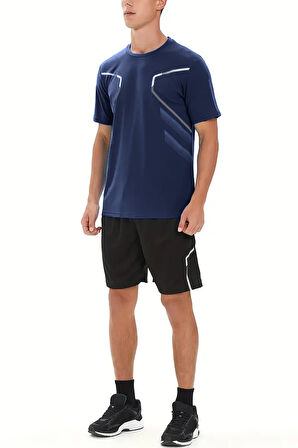 Ghassy Co. Erkek Ultra Esnek Nem Emici Vücut Geometrik Hızlı Kuruyan Hafif Spor T-shirt
