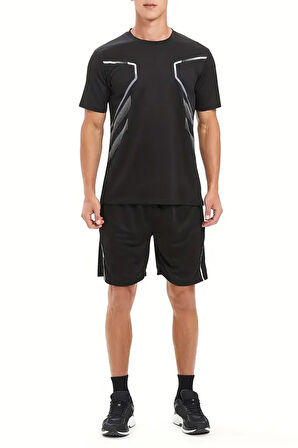 Ghassy Co. Erkek Ultra Esnek Nem Emici Vücut Geometrik Hızlı Kuruyan Hafif Spor T-shirt