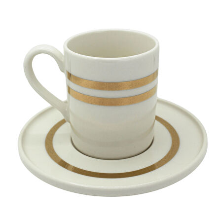 Çift Gold Çizgili 6 Kişilik Porselen Kahve Fincan Takımı