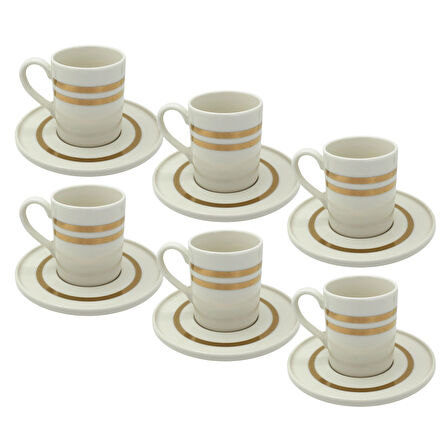 Çift Gold Çizgili 6 Kişilik Porselen Kahve Fincan Takımı