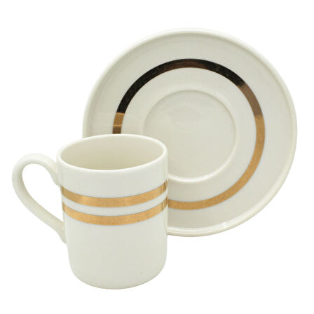 Çift Gold Çizgili 6 Kişilik Porselen Kahve Fincan Takımı