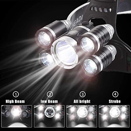 SGE TEKNOLOJİ ŞARJLI 5 LED 18000 LÜMEN KAFA LAMBASI