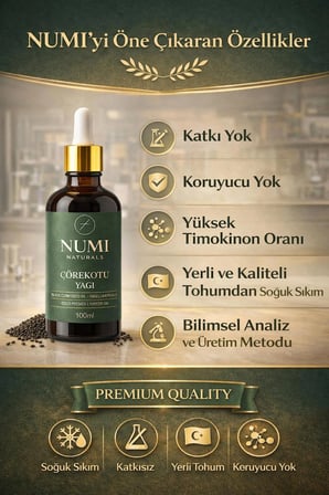 NUMI Naturals Soğuk Sıkım Çörekotu Yağı 100 ml | Yüksek Timokinon | Katkısız & Koruyucusuz