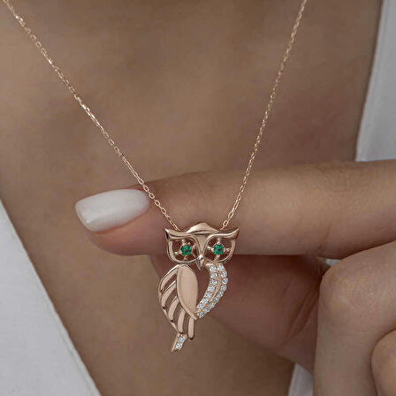 ​Gümüş Yeşil Gözlü Baykuş Kadın Kolye