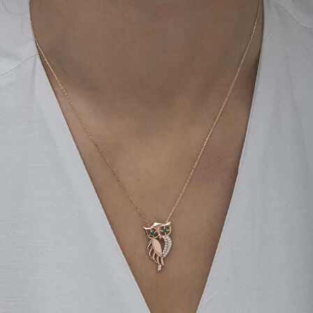 ​Gümüş Yeşil Gözlü Baykuş Kadın Kolye