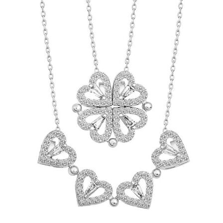 Gümüş Kalpli Açılabilen Yonca Kadın Kolye