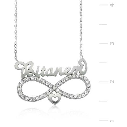Gümüş Bitanem Yazılı Sonsuzluk Kadın Kolye