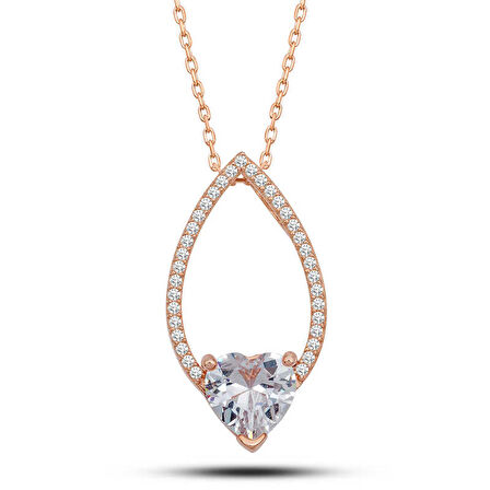 Gümüş Kalp Beyaz Taşlı Damla Kadın Kolye