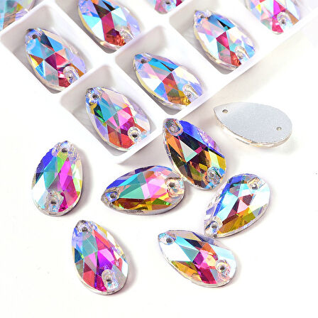 Gymo Premium Delikli Dikme Kristal Taş Teardrop 10*14mm Crystal AB (36 Ad)