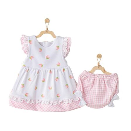 Andywawa AC23553 Watermelon & Strawberry Bebe Elbise Takım White