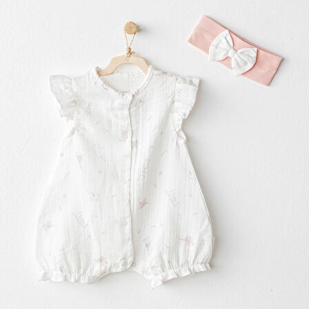 Kız Bebek Tulum Takim Romper Band Set Love Family Muslin AC25504