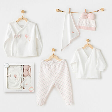 Kız Bebek Hastane Çikişi 5 Pcs Newborn Set Pink Baloons AC25550