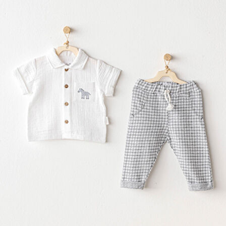 Erkek Bebek Takım 2 Parça Set Little King AC25813