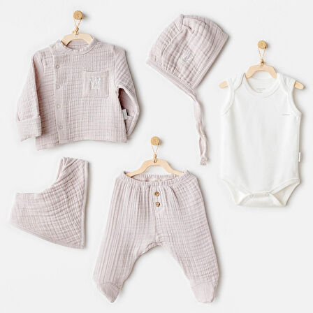 Erkek Bebek Hastane Çıkışı 5 Parça Muslin AC25830