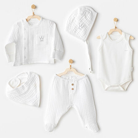 Erkek Bebek Hastane Çıkışı 5 Parça Muslin AC25830