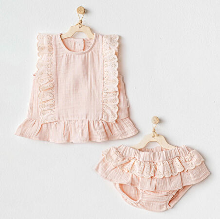 Kız Bebek Takım 2 Parça Set Muslin Home AC25888