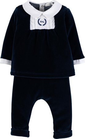 idil baby Kız Bebek Lacivert Nakışlı Kadife 2'li Takım
