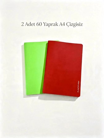 Pıano A4 Çizgisiz Defter Seti - 2 Adet, 60 Yaprak, Plastik Kapak Kırtasiye Seti