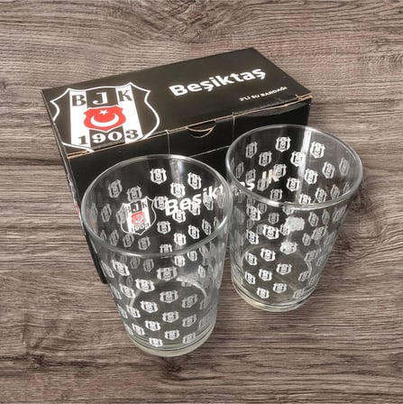 Beşiktaş Lisanslı 2'li Cam Su Bardağı 500 ml Şeffaf