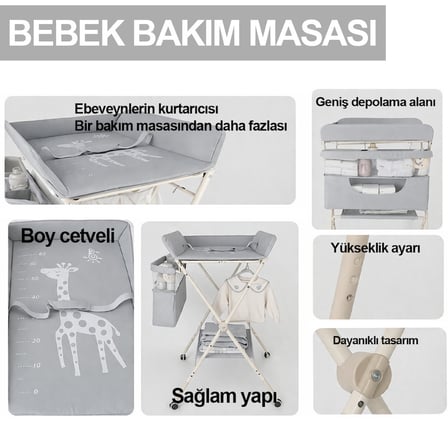Missidea Relaxus  Portatif Bebek Alt Değiştirme Bakım Masası Sepetli Organizer Katlanabilir Taşınabilir İstasyon