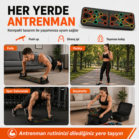 Missidea Relaxus Katlanabilir Şınav Tahtası Direnç Bandı Ab Roller El Yayı Atlama İpi Karın Göğüs Egzersiz Aleti Seti