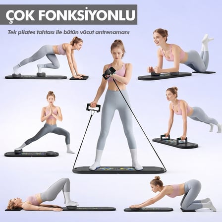 Missidea Çok Fonksiyonlu Siyah Pilates ve Fitness Tahtası – Direnç Bantlı Karın, Kol, Sırt ve Core Egzersiz Aleti
