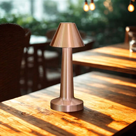 BUFFER® Çatı Model Bronz Renk Şarjlı Dokunmatik 3 Renkli LED Masa Lambası