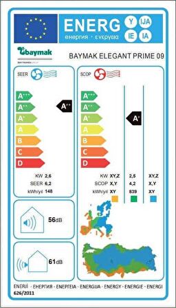 Baymak Elegant Prıme 09 9212 Btu/h A Enerji Sınıfı R32 İnverter Duvar Tipi Klima