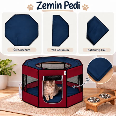 Missidea Pawingo Bordo Kedi ve Köpek Doğum Çadırı Katlanabilir Pet Oyun Alanı ve Yuvası