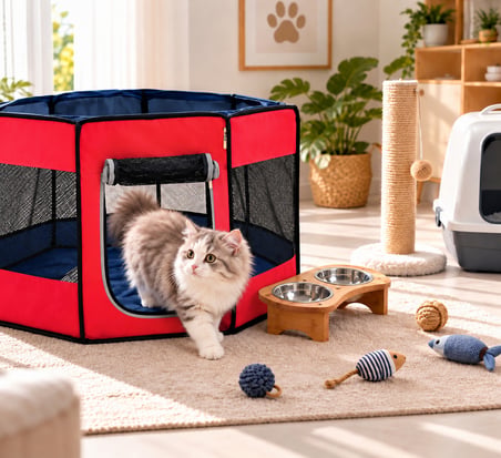 Missidea Pawingo Kırmızı Kedi ve Köpek Doğum Çadırı Katlanabilir Pet Oyun Alanı ve Yuvası