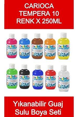 Carioca Tempera Süper Yıkanabilir Guaj - Sulu Boya Seti 10 Renk x 250 Ml.