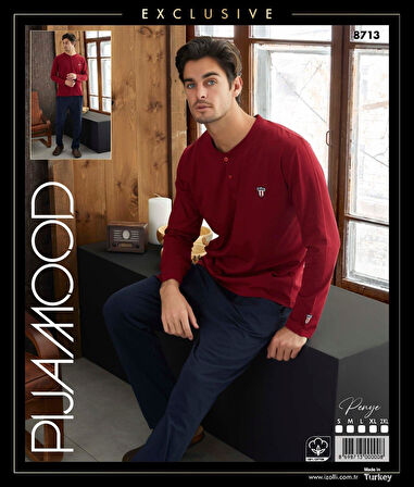 Pijamood 8713 Kırmızı Pamuklu Erkek Pijama Takımı