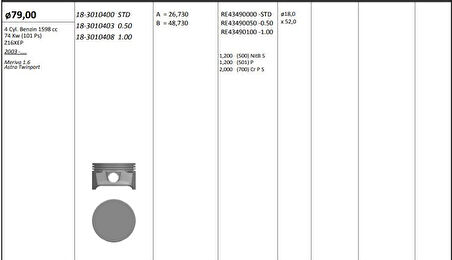 Opel Motor Piston+segmanı ( Riken )  79,00+stdmm Cap Meriva 1.6 Astra Twinport Z16xep 4 Sil. Benzinli 159 - Kingpiston 18-3010400