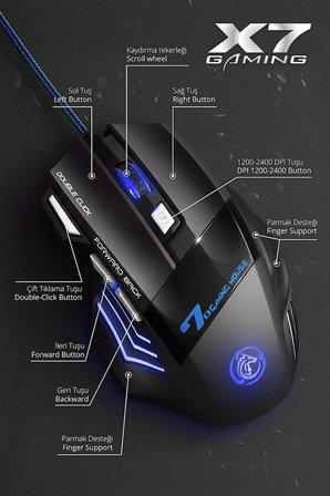 X7 Gaming Mouse Kumaş Kablo 7 Tuşlu Oyuncu Mouse