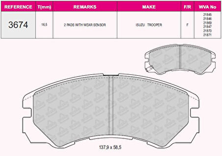 BESER-AV markası İsuzu Ticarı On Fren Balatası İsuzu Tropper 94 00 Opel Frontera Fissiz - Beser 3674 (BESER 3674 kodlu) 1605017 1605619 1605852 BESER 3736 OEM kodlarına sahip ISUZU TICARI araçları için uyumlu olan bu ürün parcayuvasi.com'da uygun fiy