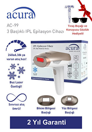 AC-99 Ultra Hızlı, 2 Başlıklı Sınırsız Atışlı Buz Lazer IPL Lazer Epilasyon Cihazı