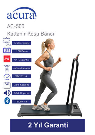 AC-500 Bluetoothlu, Hoparlörlü, Uzaktan Kumandalı Katlanır Koşu Bandı