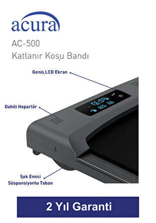 AC-500 Bluetoothlu, Hoparlörlü, Uzaktan Kumandalı Katlanır Koşu Bandı
