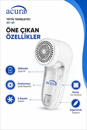 AC-40 6 Bıçaklı Şarjlı Tüy ve Tiftik Temizleyici