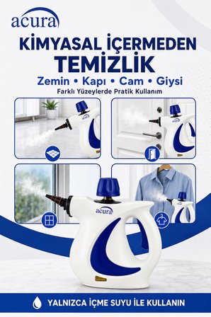 ACURA AC-110 Buharlı Temizleyici – 4 Bar, 1050 W, 9 Parça Aksesuar ve Mikrofiber Bez Hediyeli